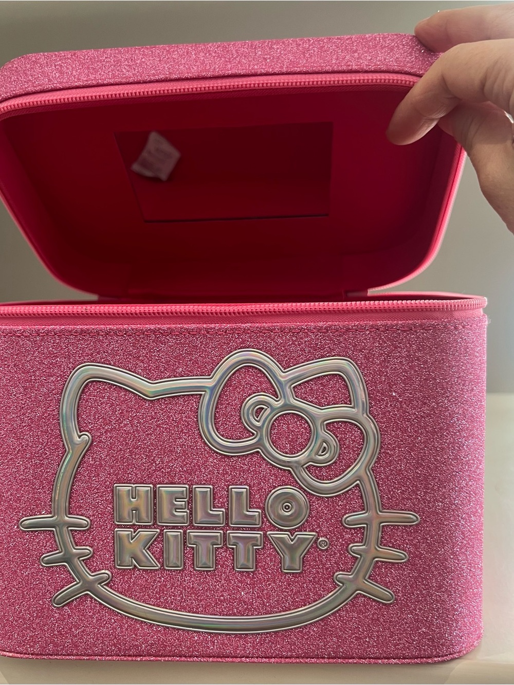 Hello Kitty Holographic Logo Pink Glitter Makeup Bag - Picture 4 of 4